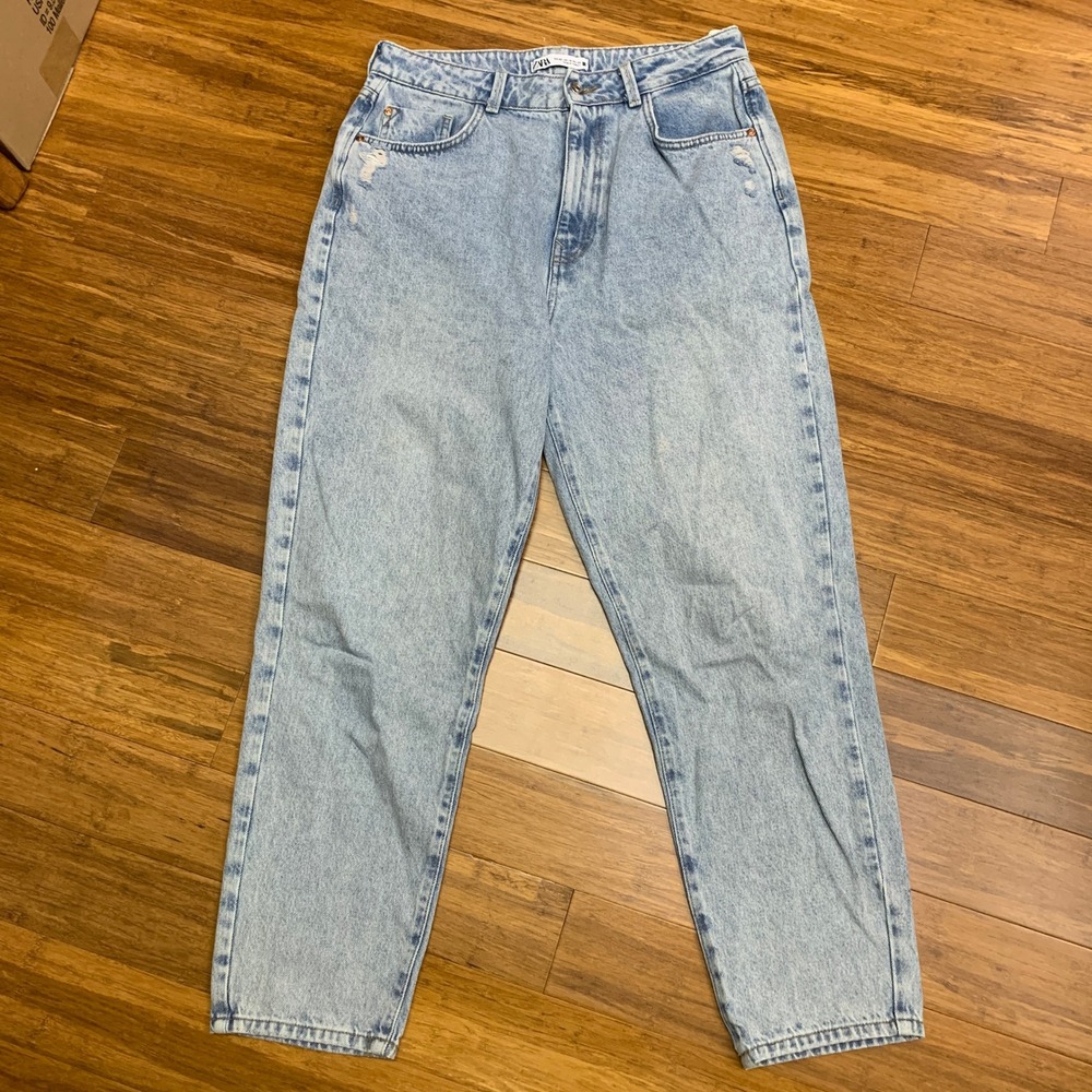 ZARA Women‎ Light Wash Distressed High Rise Straight Leg Jeans Size 10 Casual